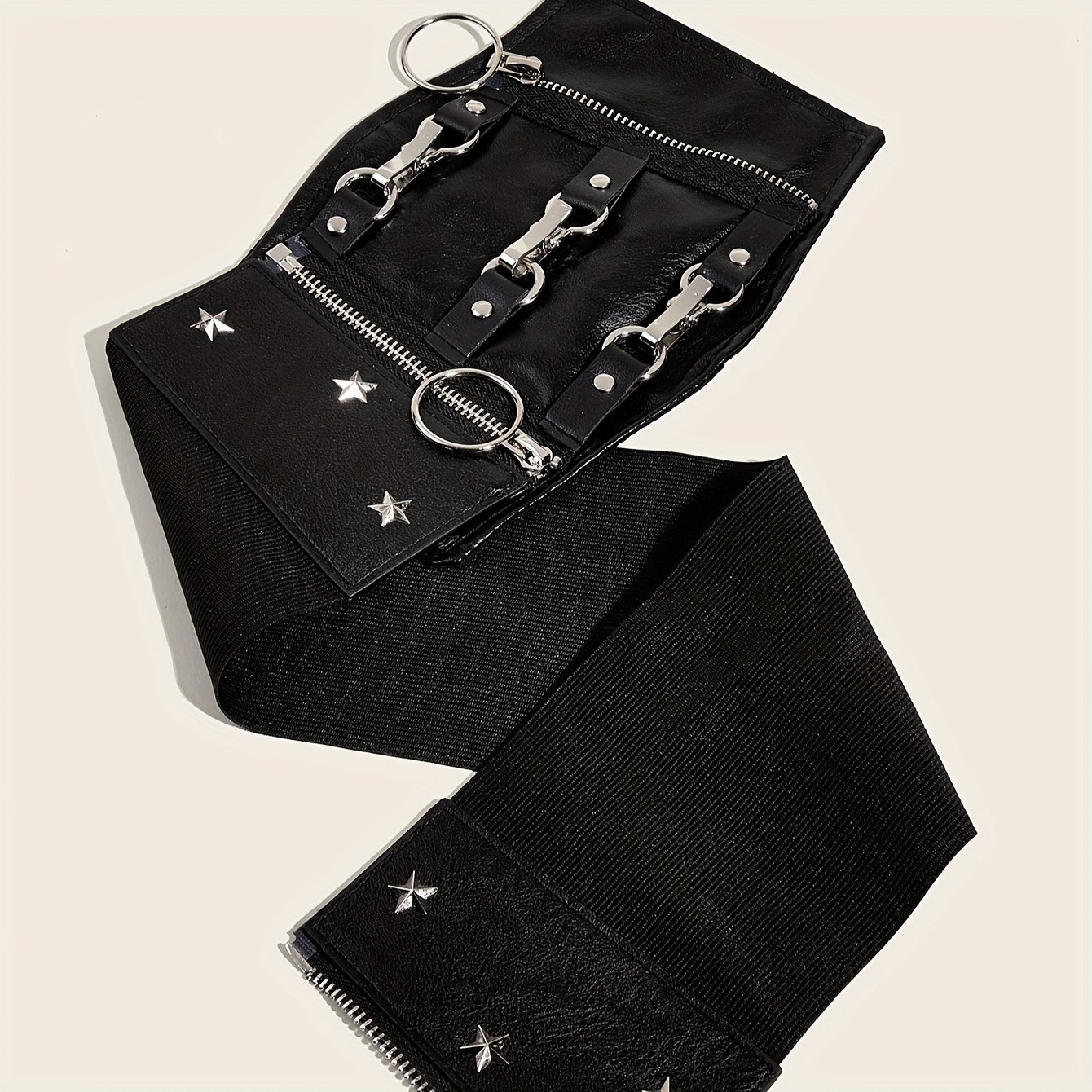 Vintage Rivet Zipper Wide Girdle Black Pu Leather Elastic - Temu