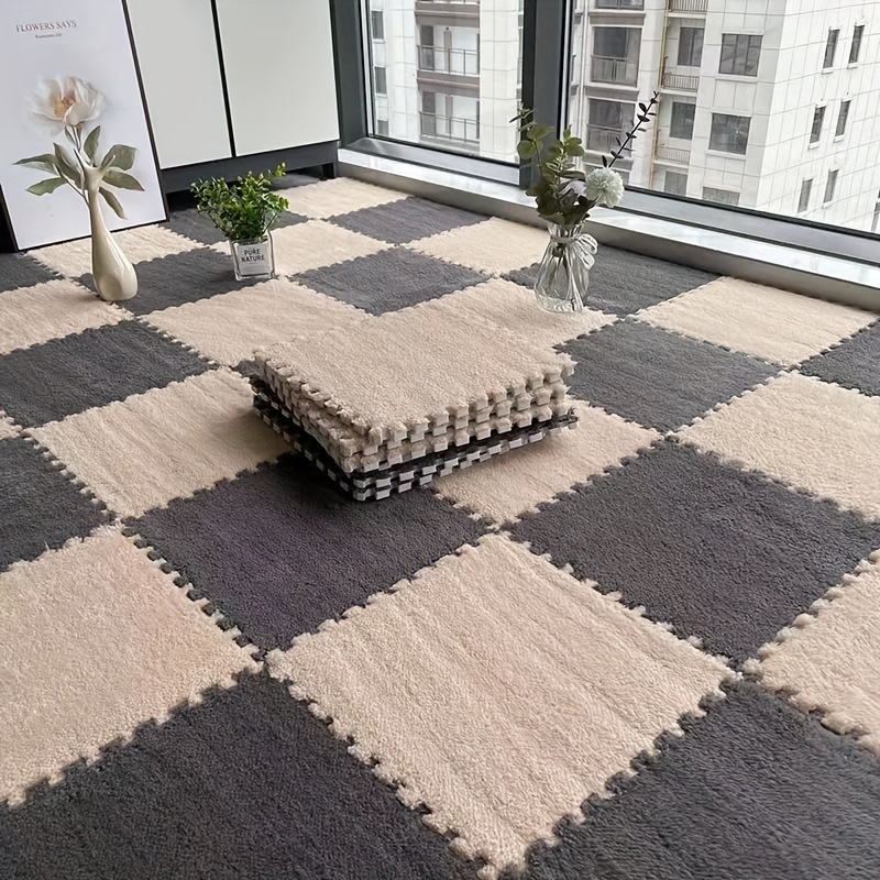 EVA Foam Floor Mat Fluffy Plush Carpet Tiles Interlocking Soft Puzzle Rug  for Home Bedroom Yoga Room Gym Game