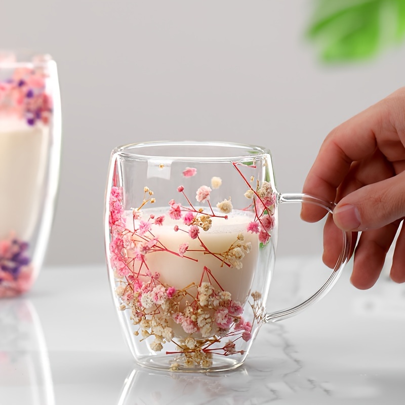 WOTEG Tasse en Verre à Double paroi,Tasses à Fleurs séchées isolées  résistantes à la Chaleur 