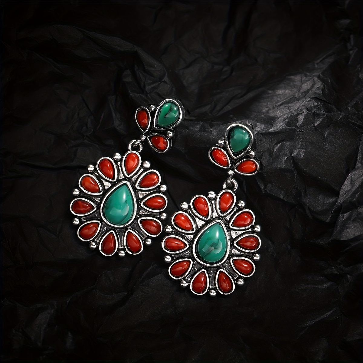 1 Par Aretes Moda Ágata Roja Turquesa Colores Mixtos Piedras - Temu