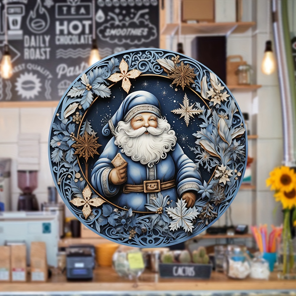 Winter 3d Santa Claus Wreath Sign Christmas Flower Rustic - Temu