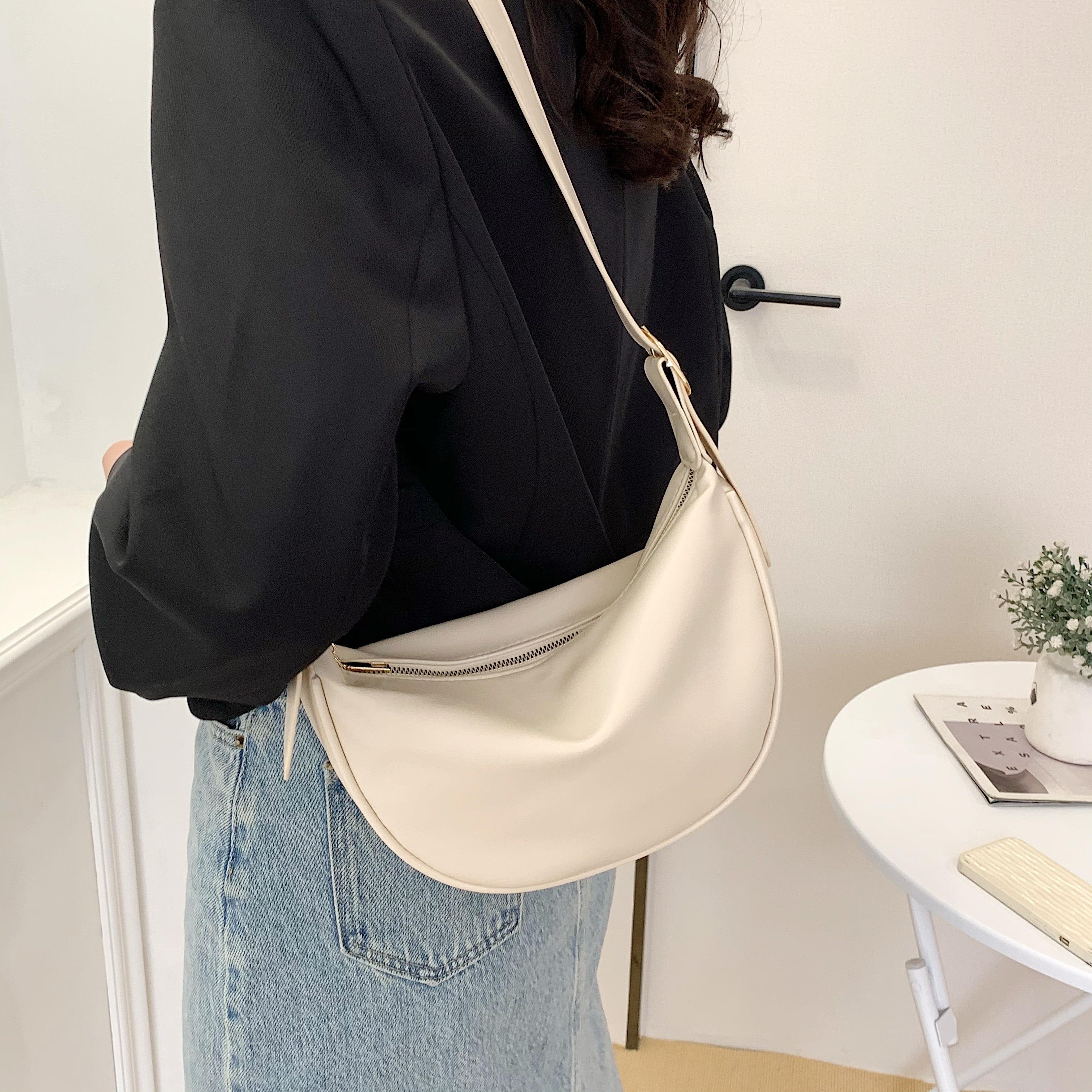 Leather Half Moon Crossbody Bag Crescent Bag Saddle Bag 