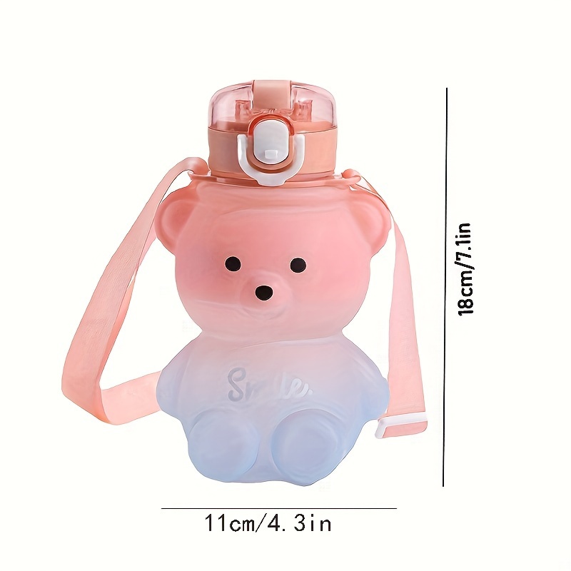 1pc 1000ml pink large capacity PC water bottle,portable cute bear shaped  straw cup,for home and outdoor travel