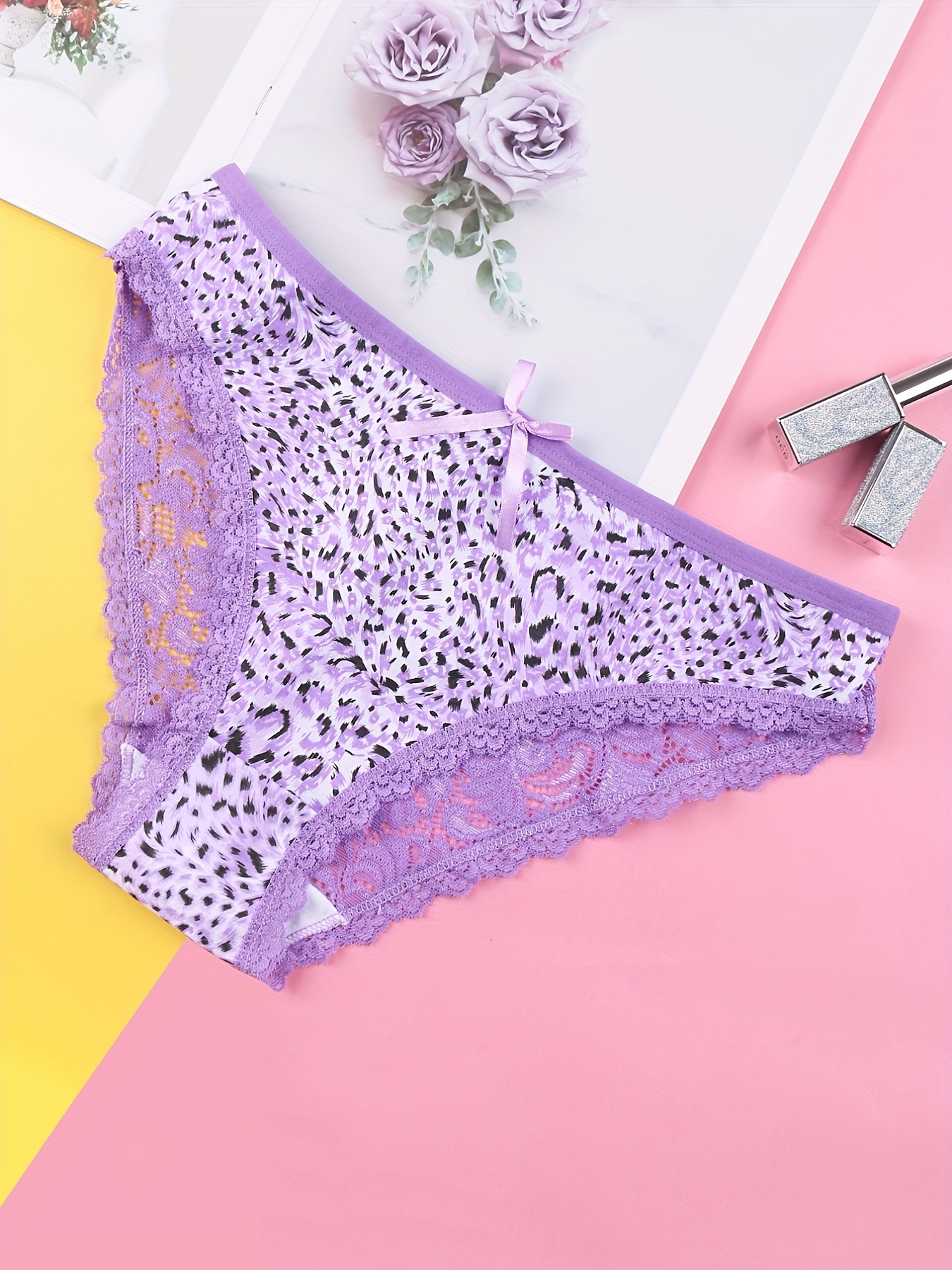 6pcs Floral Print Briefs, Comfy & Breathable Bow Tie Intimates Panties,  Women's Lingerie & Underwear