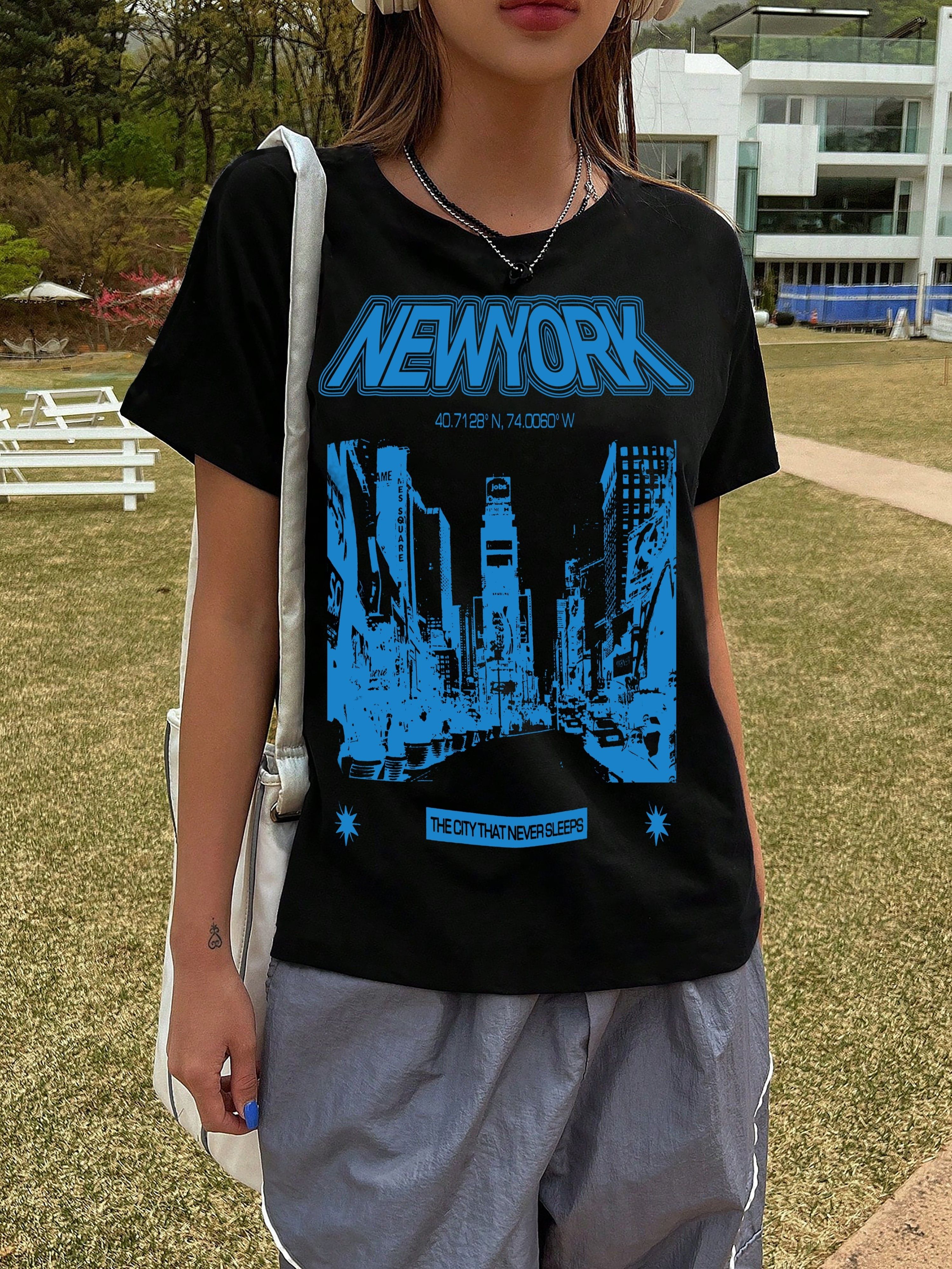 Letter NEW YORK Graphic Printed Short Sleeve Oversized T-shirt In