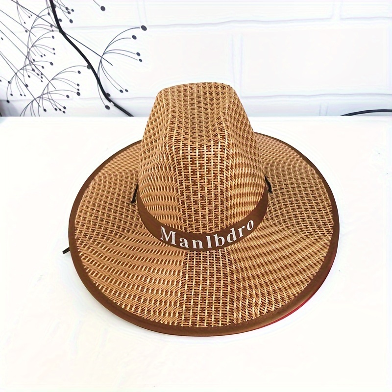 Men's Cowboy Hat Sunshade Straw Hat Outdoor Big Brim Biker - Temu