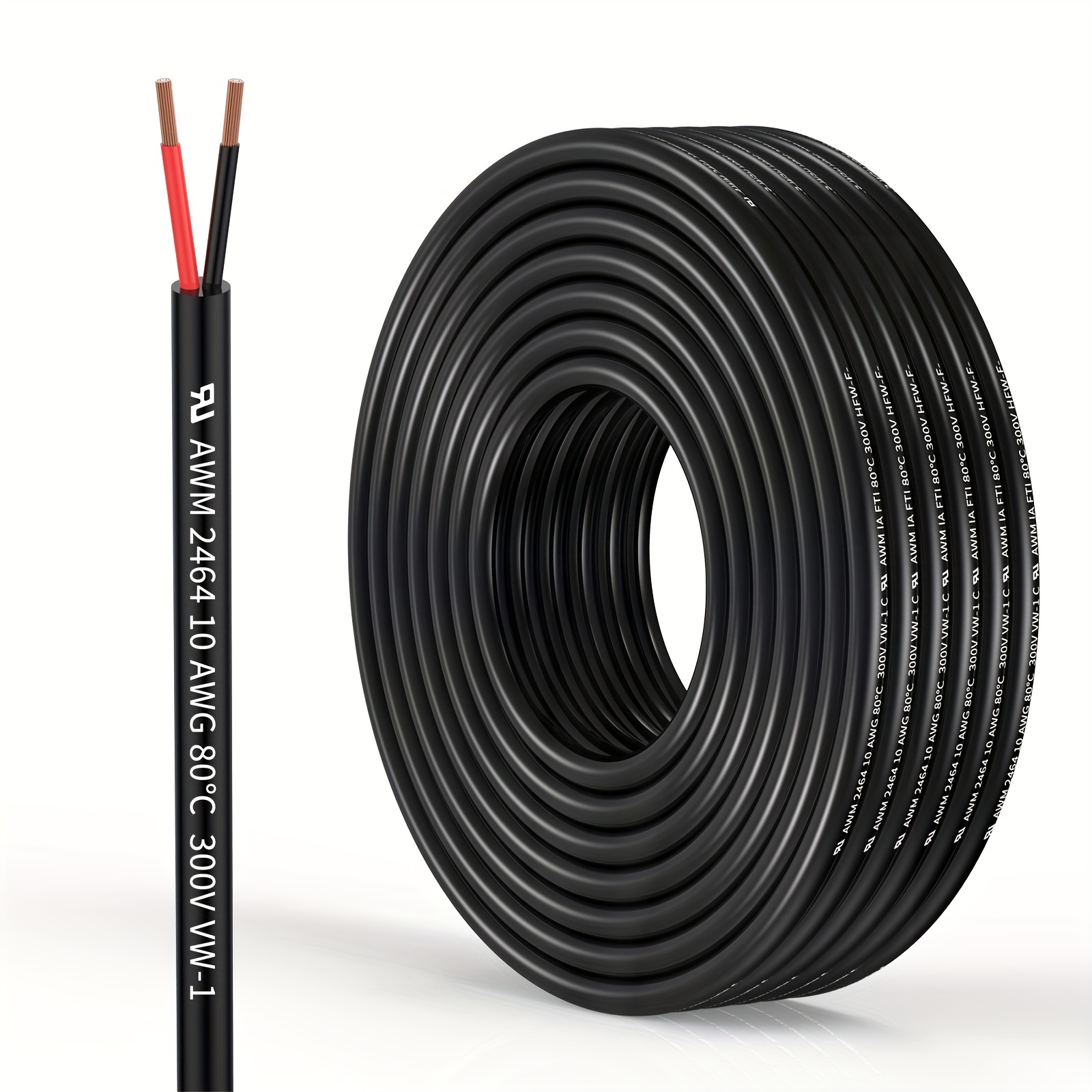 SPT-1 Cable eléctrico de 50 pies, calibre 18, cable de conexión de 2  conductores, cable de extensión de cable de cobre estañado flexible de 18  AWG
