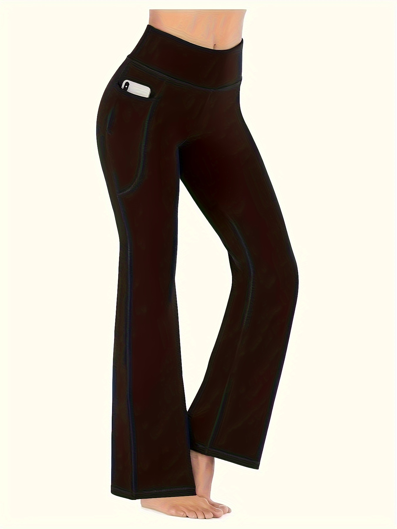 Women Bootcut Yoga Pants Pockets Solid Color High Waisted - Temu Canada