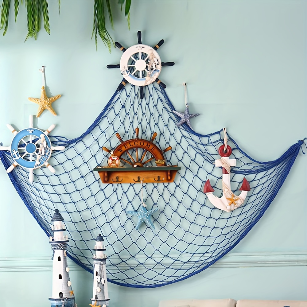2 Pcs Fish Netting Decoration Beige Nautical Fish Net Cotton Decorative#