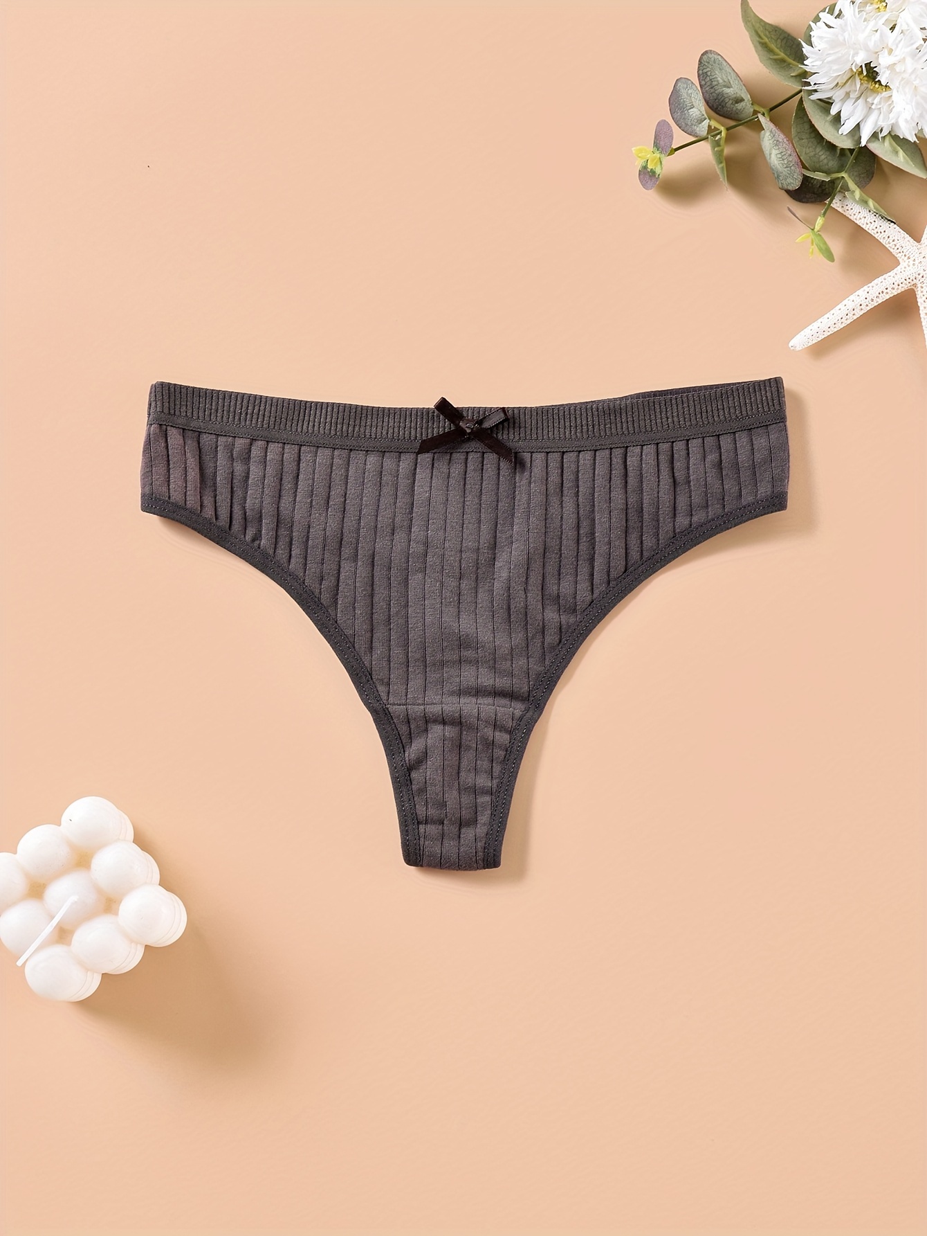3pcs Simple Ribbed Thongs, Soft & Comfy Intimates Panties, Women's Lingerie  & Underwear