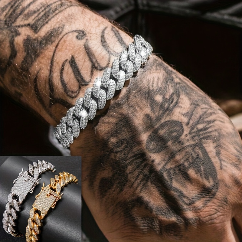 Hiphop 15mm Miami Cuban Chain Bracelet for Men Personality Double
