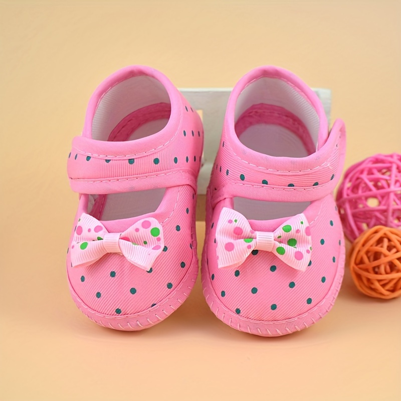 

Cute Bowknot Polka Dot Walking Shoes For Baby Girls, Breathable Lightweight Sneakers For Spring Summer Autumn