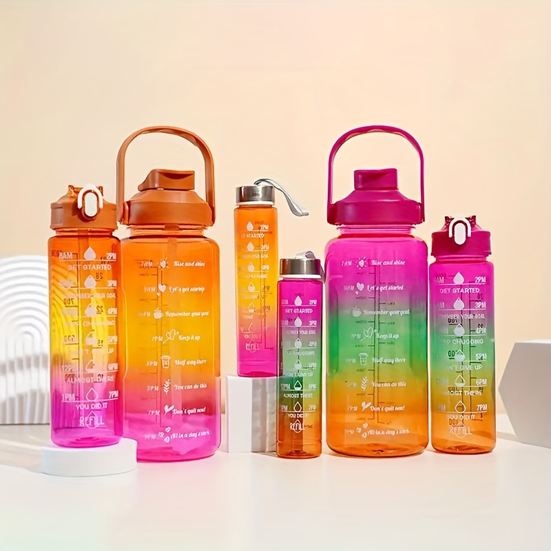 Sports Water Bottles With Push Button Motivational Water - Temu