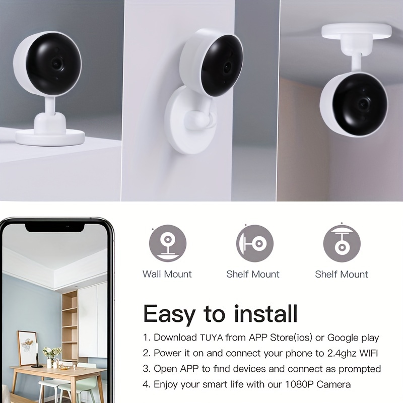 Smart Wifi Ip Camera 1080p Indoor Security Camera Work With Tuya Camera For  Baby Monitor Pet