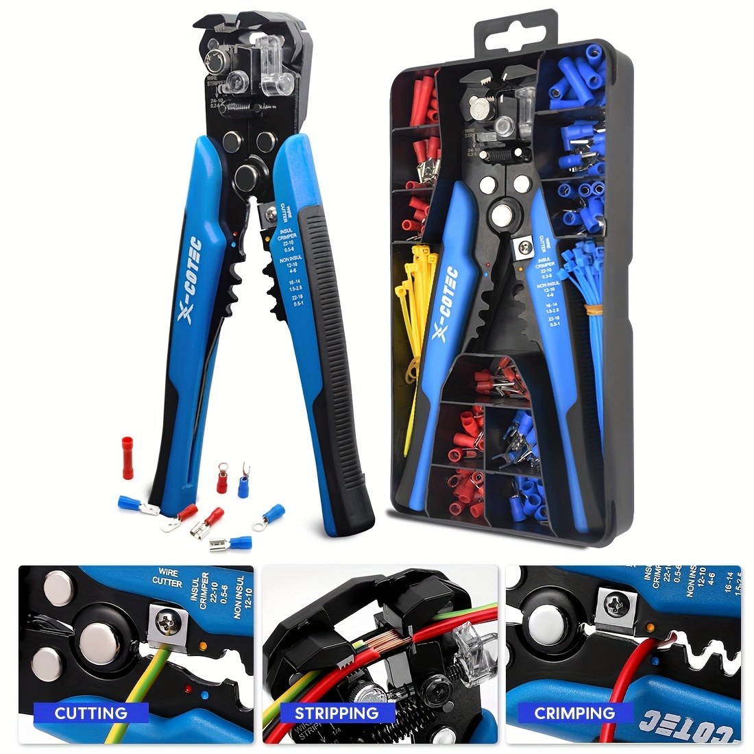 

X- 3-in-1 Wire Stripper Tool With 260pcs Terminals Set, Automatic Cable Stripping Pliers, Self-adjusting Terminal Crimper, Rust Resistant, Non-slip, Abrasion Resistant Alloy, Electrician Essential