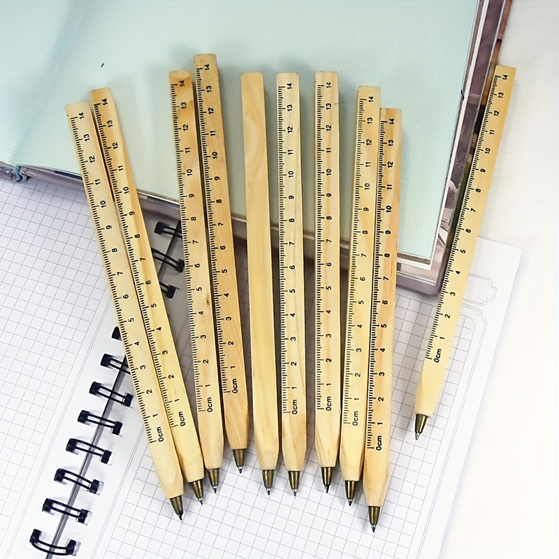 

3pcs Multifunctional Ballpoint Pens With Wooden Ruler - Perfect For School & Office Writing!
