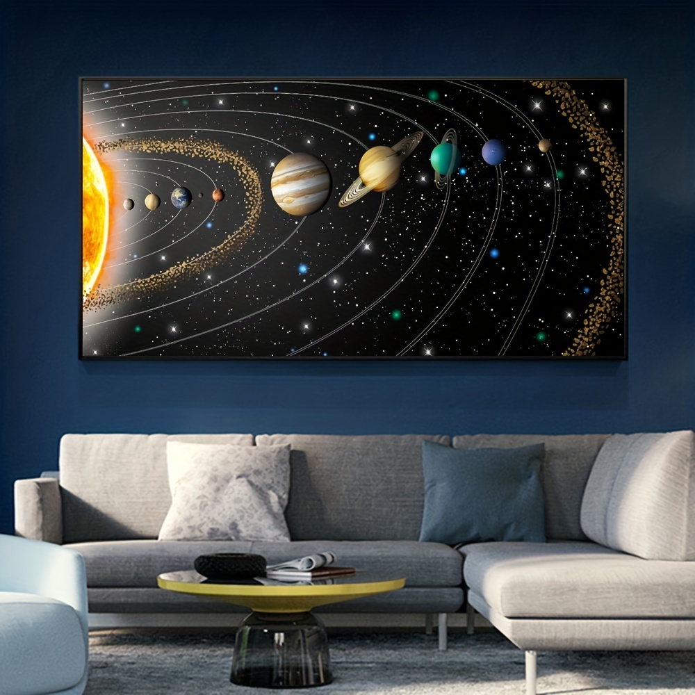 SIGNWIN Lienzo grande para pared, planetas del sistema solar, ilustraciones  abstractas, impresionismo, moderno, panorámico, relajante, tranquilo