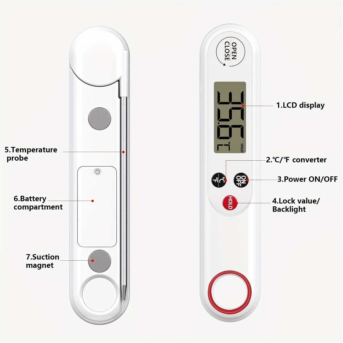 Digital Thermometer With Probe, Battery Powered With Magnets