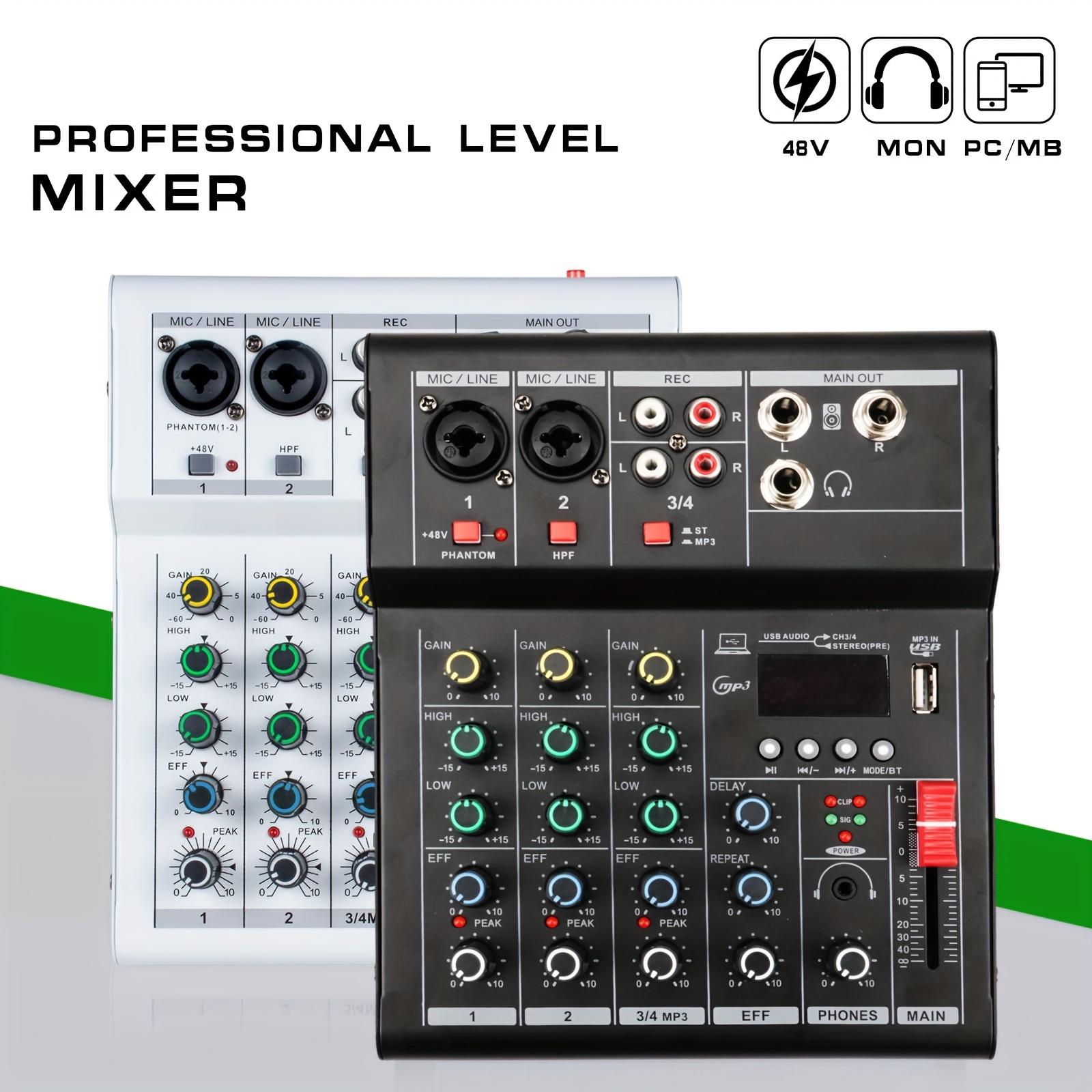 Mezclador de audio inalámbrico de 6 canales, equipo de DJ profesional,  consola con Bluetooth USB, mezclador de DJ con efectos, placa de sonido con