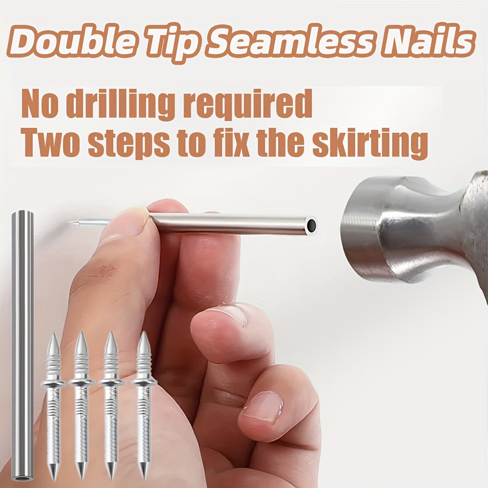 

102/202/302pcs Skirting Thread Seamless Nail Double Tip Seamless Installation Nail With Sleeve Metal Rust-proof Nails Wood No Trace Fixator