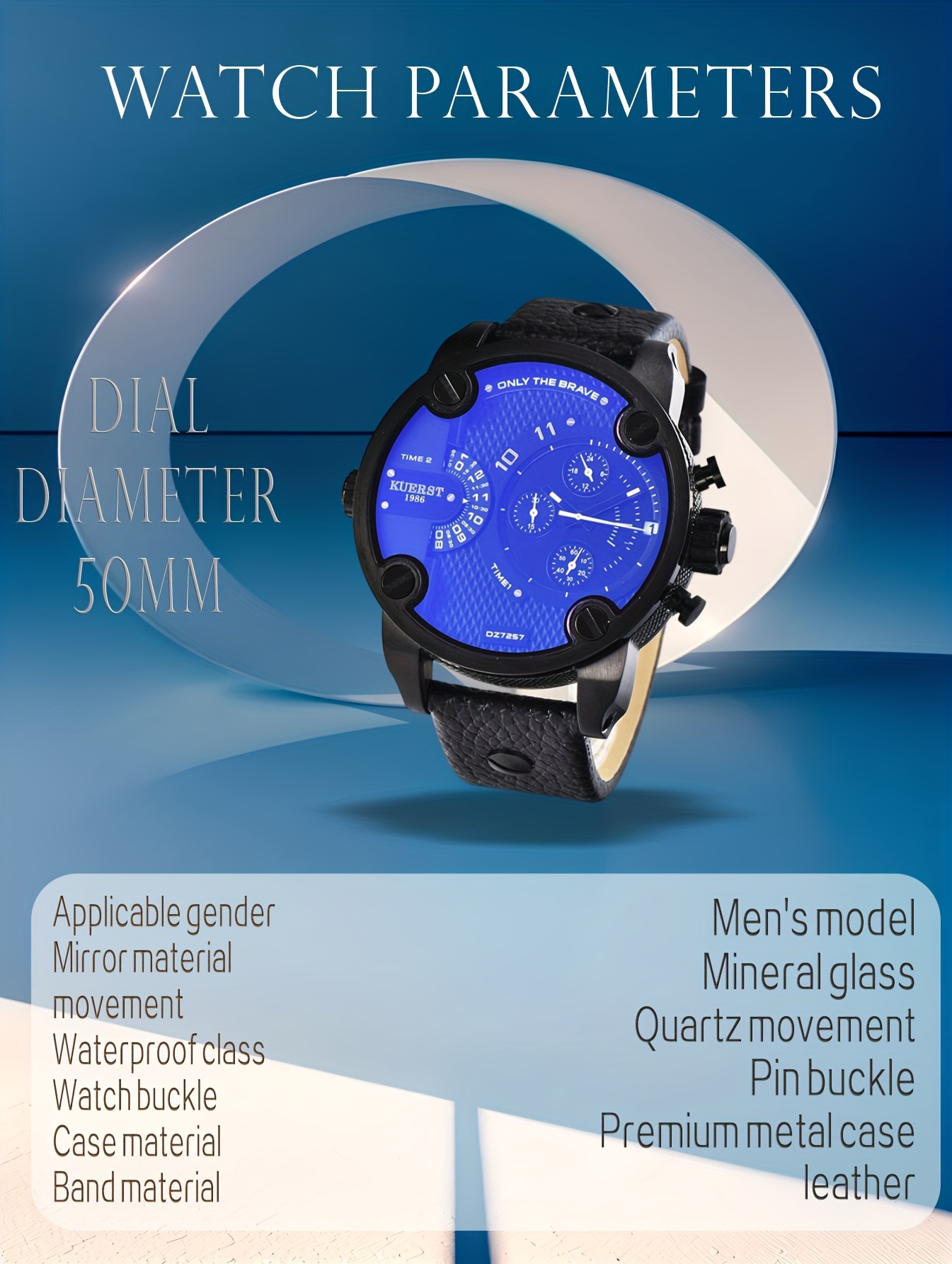メンズクォーツ時計 2種類のスクエアダイヤル 3タイムゾーン ラージサイズ ユニークなレザーウォッチ A2646 - メンズ腕時計