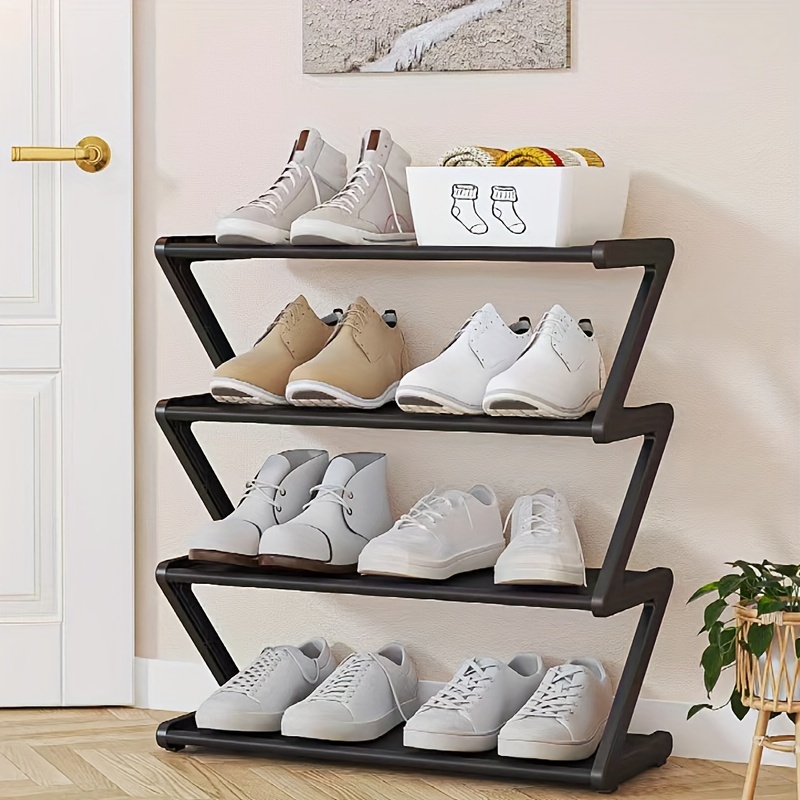 1pc Pink Shoe Storage Rack, Minimalist Non-woven Fabric Z-shaped Shoe Shelf  Organizer And Storage For Floor And Home