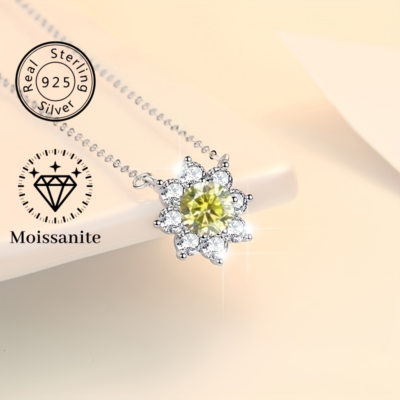 

1.0ct Boho Moissanite Sunflower Pendants 925 Sterling Silver Chain Moissanite Necklace For Men&women Yellow Round Cut