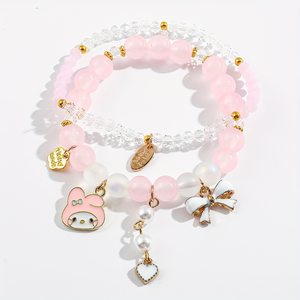 1pc Cute Anime Christmas Style Bracelet, Cute Hello Kitty Kuromi Melody Charms Beads Bracelet, Simple Y2K Jewelry, Jewels Accessories,Temu