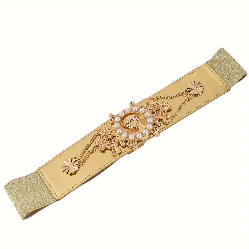 gold wide belt for dress Yalice Women Corset Belt Gold Wide Elastic Waist Belt for Dresses Thick Stretchy Costume Waist Cinch Belts (Fits Waist Size:25''-28'') at Amazon Women's Clothing store