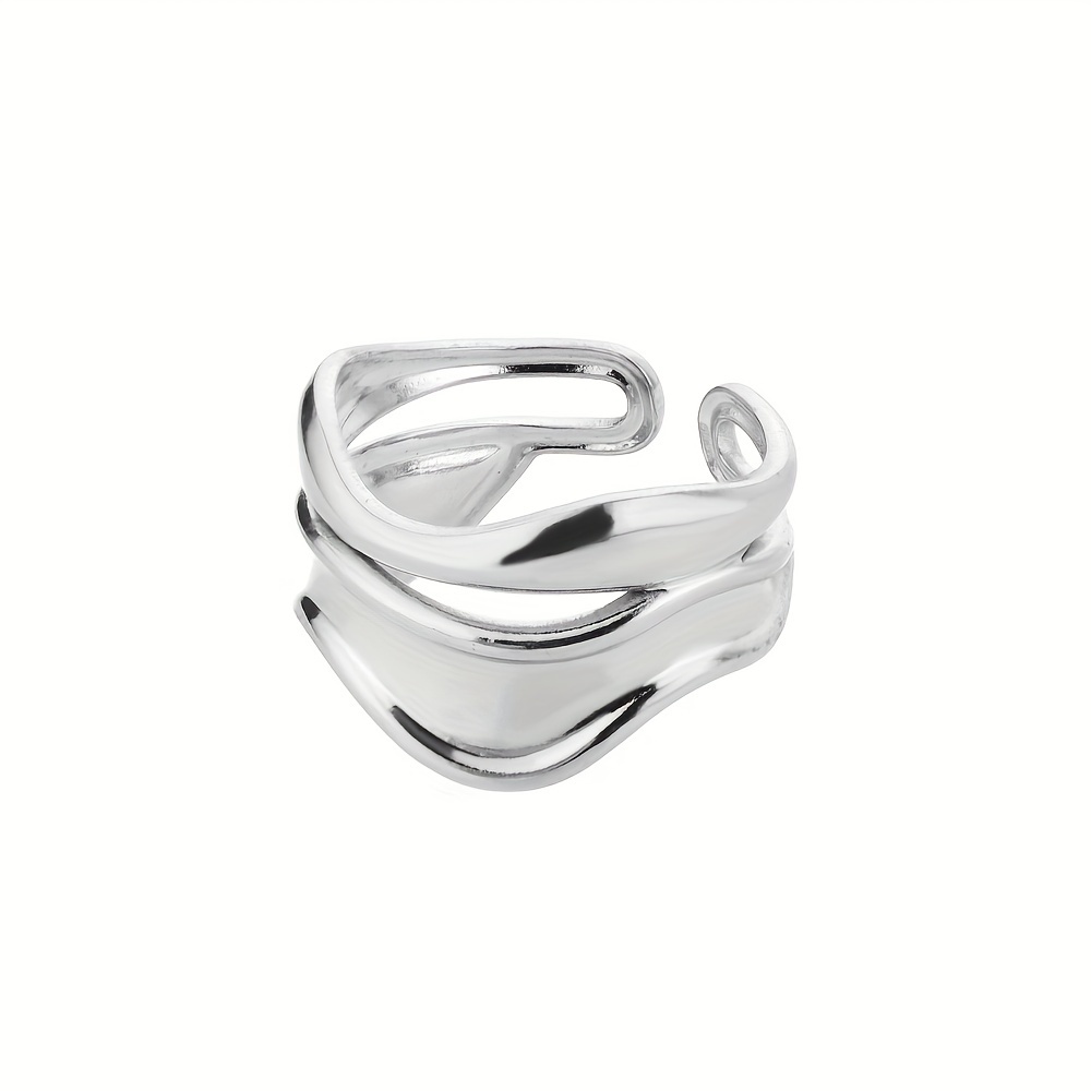 Golden Tone Stainless Steel Wave Open Ring