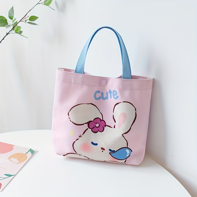 Cartoon Bunny Patroon Canvas Handtassen Draagbare Lunchbox Temu