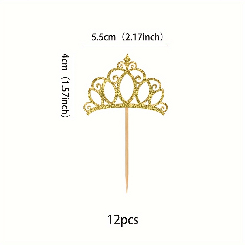 12pcs Gold Paper Crown Cake Toppers For Cake Decoration