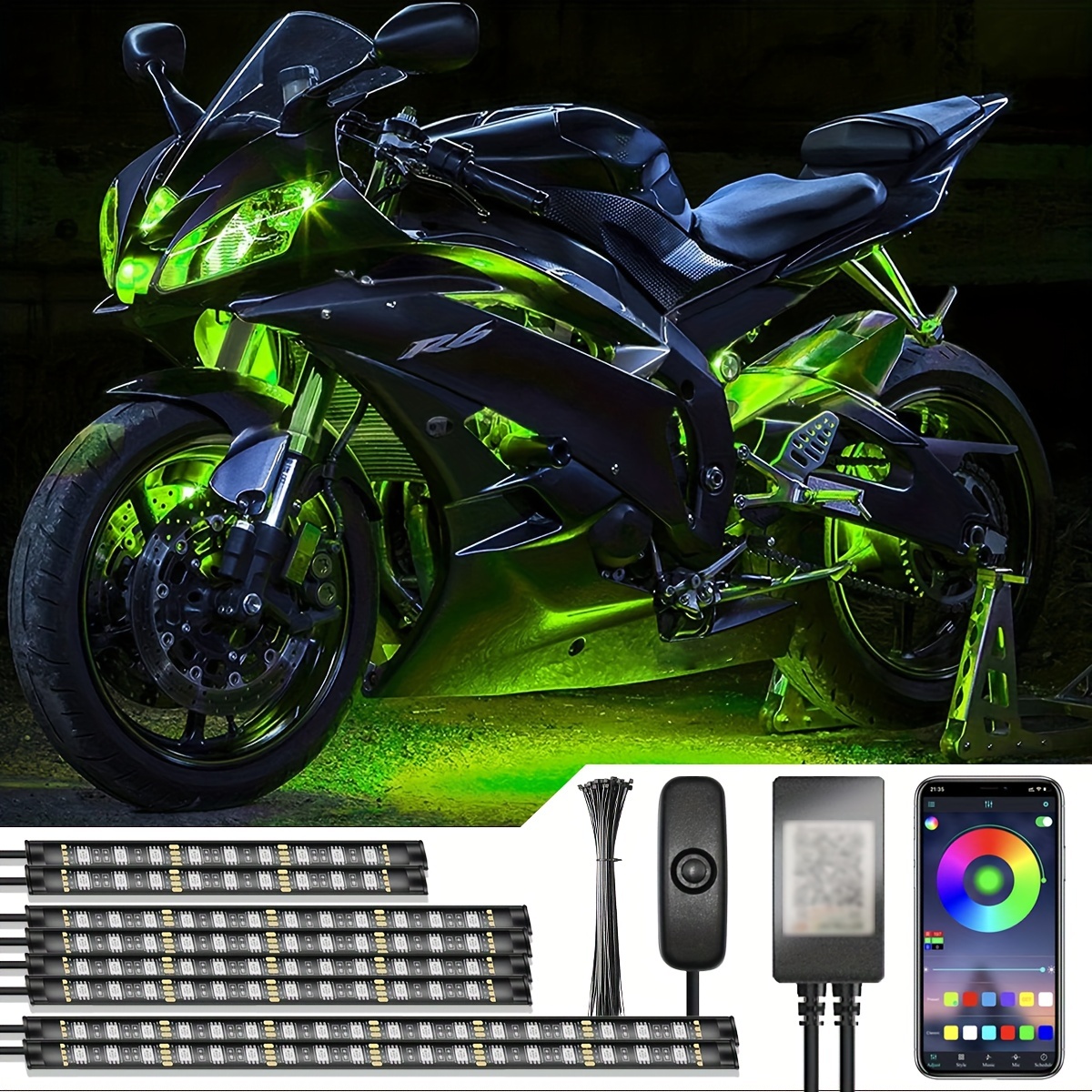 8x Motorrad LED RGB Streifen Beleuchtung Unterboden Atmosphäre Licht  Leuchten