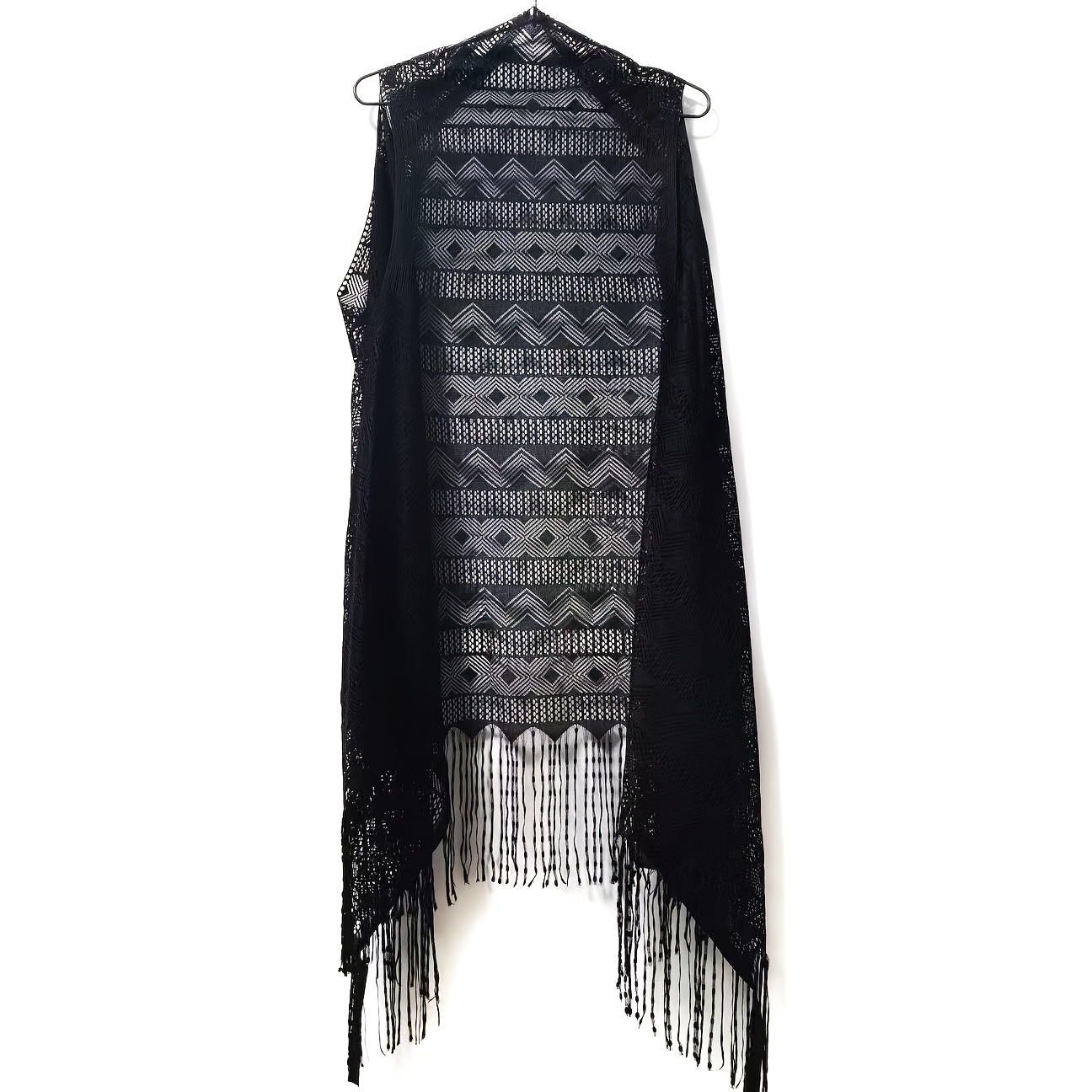 

Boho Hollow Out Shawl Lace Fringed Long Shawl Solid Color Mature Cardigan Shawl Sexy Inelastic Wrap For Women