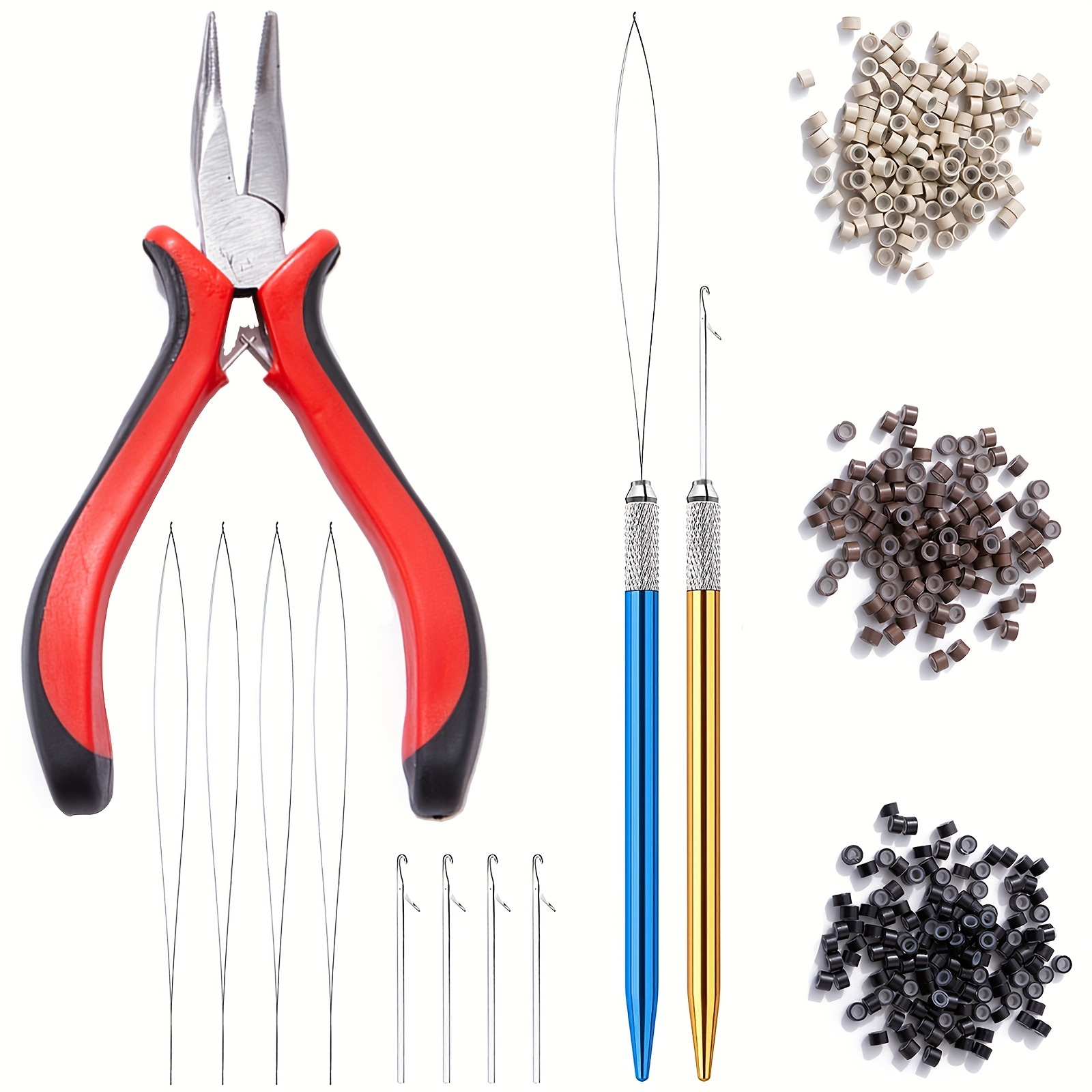 Hair Extension Tool Kit with 600PCS Silicone Micro Beads & Pliers Hooks  Clips US