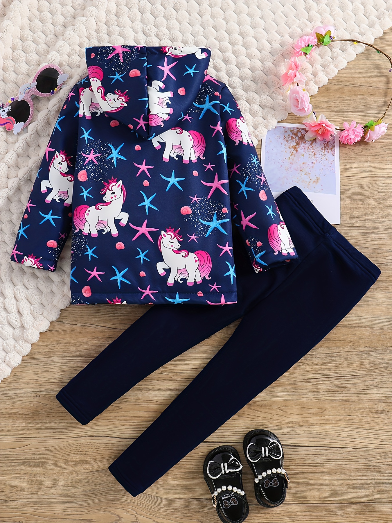 Unicorn Print Zip Hooded Jacket Warm Fleece Lined Coat + - Temu