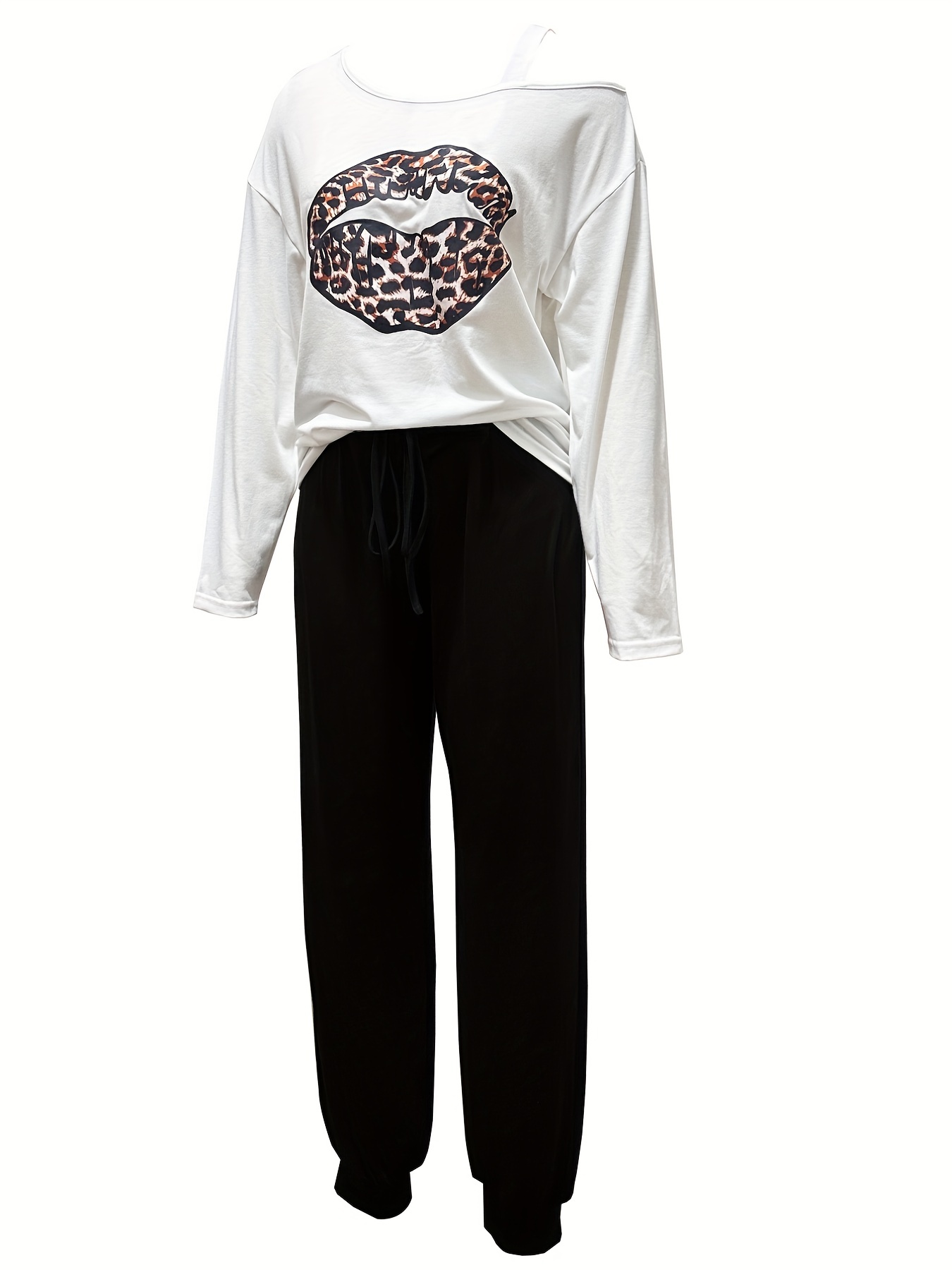 Lips Print Long Sleeve Top & Jogger Pants Set