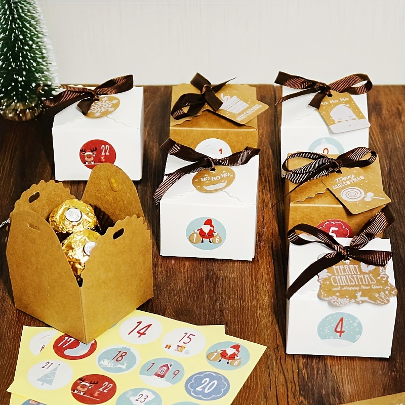 MonQi Lot de 24 Boîtes Cadeau de Noël, Sac Cadeau Noël pour emballage cadeau,  bonbons, chocolats, biscuits, aliments pour Décoration de Noël(4 styles)  (24Pcs) : : Cuisine et Maison