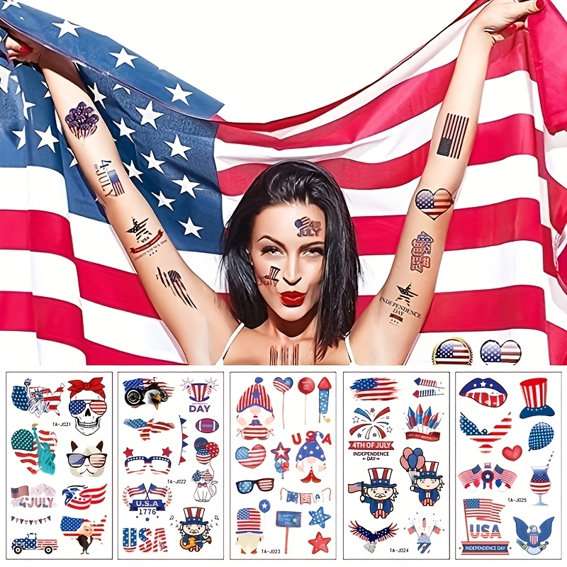 Ctosree 492 Pcs Fourth of July Temporary Tattoos 72 Sheets Patriotic  Decorations Stickers Red White and