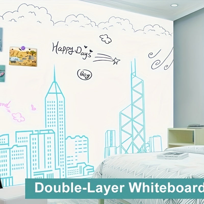 Magic Whiteboard Sheets Stick On Wall -45*300cm Static & Portable White  Board For Walls, Doors, Windows, Fridges, & Glass - Easy Clean, Plain White  D