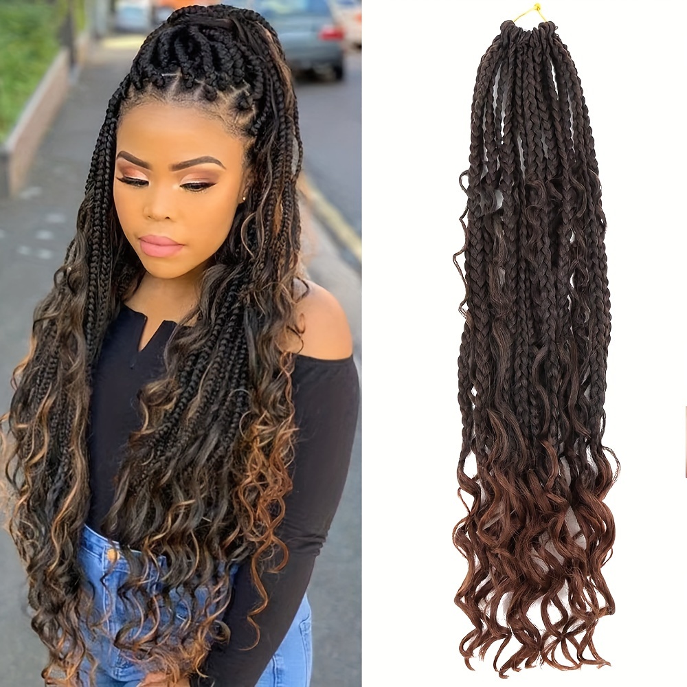 18 inch Boho Box Braids 1 Pack Goddess Box Braids Bohemian Box Braids Crochet Hair Crochet Box Braids with Curly Ends for Women Black Burgundy