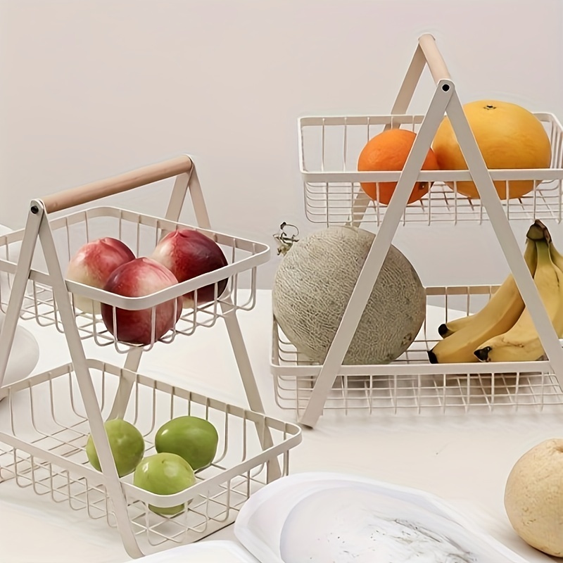Cesta de frutas con tapa de madera para cocina, 5 niveles apilables, de  alambre para frutas y verduras, organizador con ruedas, cesta de productos