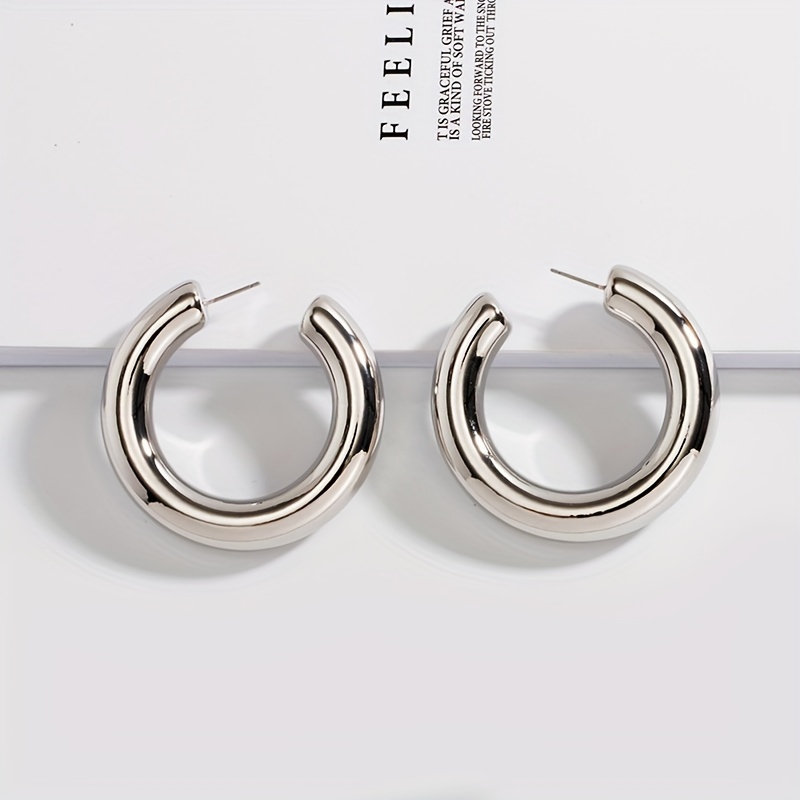 Thick Sterling Silver Hoop Earrings Gift for Her Chunky C 