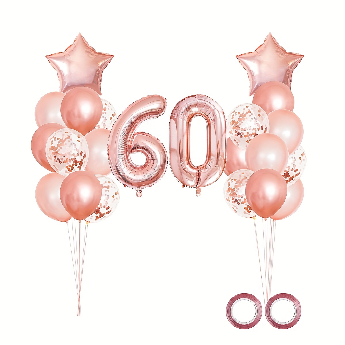 6 Palloncini Happy Birthday Eleganti 60 Anni Rosa 28 cm