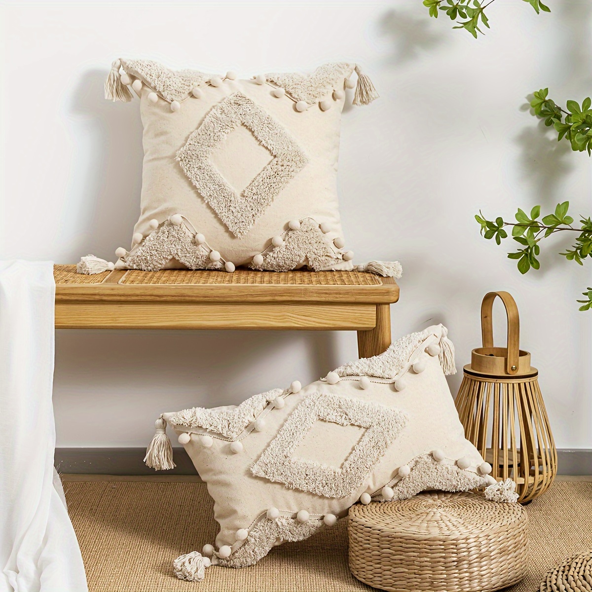 Image of 1 Hanging Edge Pillow Cover Bohemian Tufting Technology Is Suitable For Bay Window Park Chair Living Room Sofa Cushion Cover.