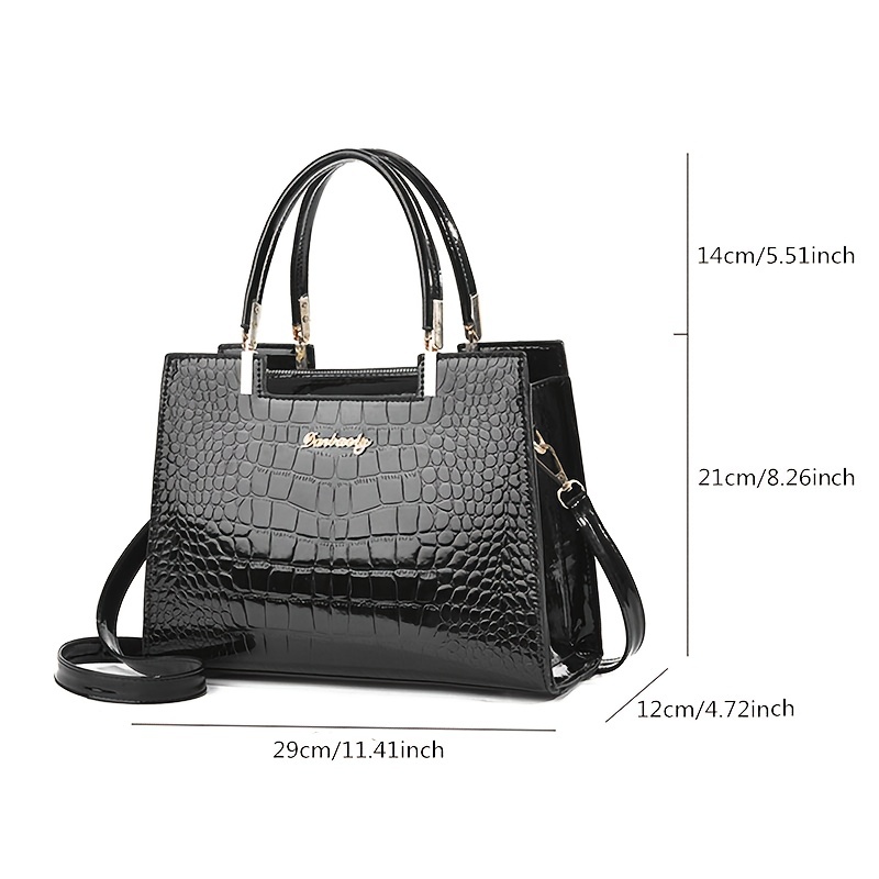 Trendy Faux Leather Handbag, Women's Crocodile Embossed Crossbody Bag  Stylish Purse With Removable Strap - Temu