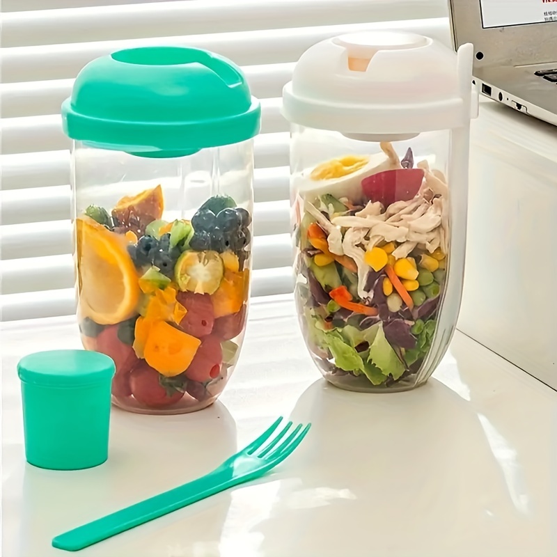 1pc Salad lunch container, bento box 50 oz (approximately 1.5L) salad bowl,  with 3 compartments, for salad toppings and back to school snacks
