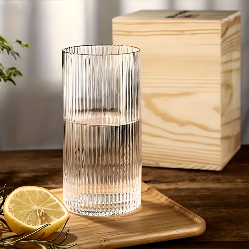 Vertical Stripes Glass Cup, Water Cup, Iced Coffee Cups, Drinking Glasses  For Juice, Milk, Tea, And More, Summer Winter Drinkware - Temu