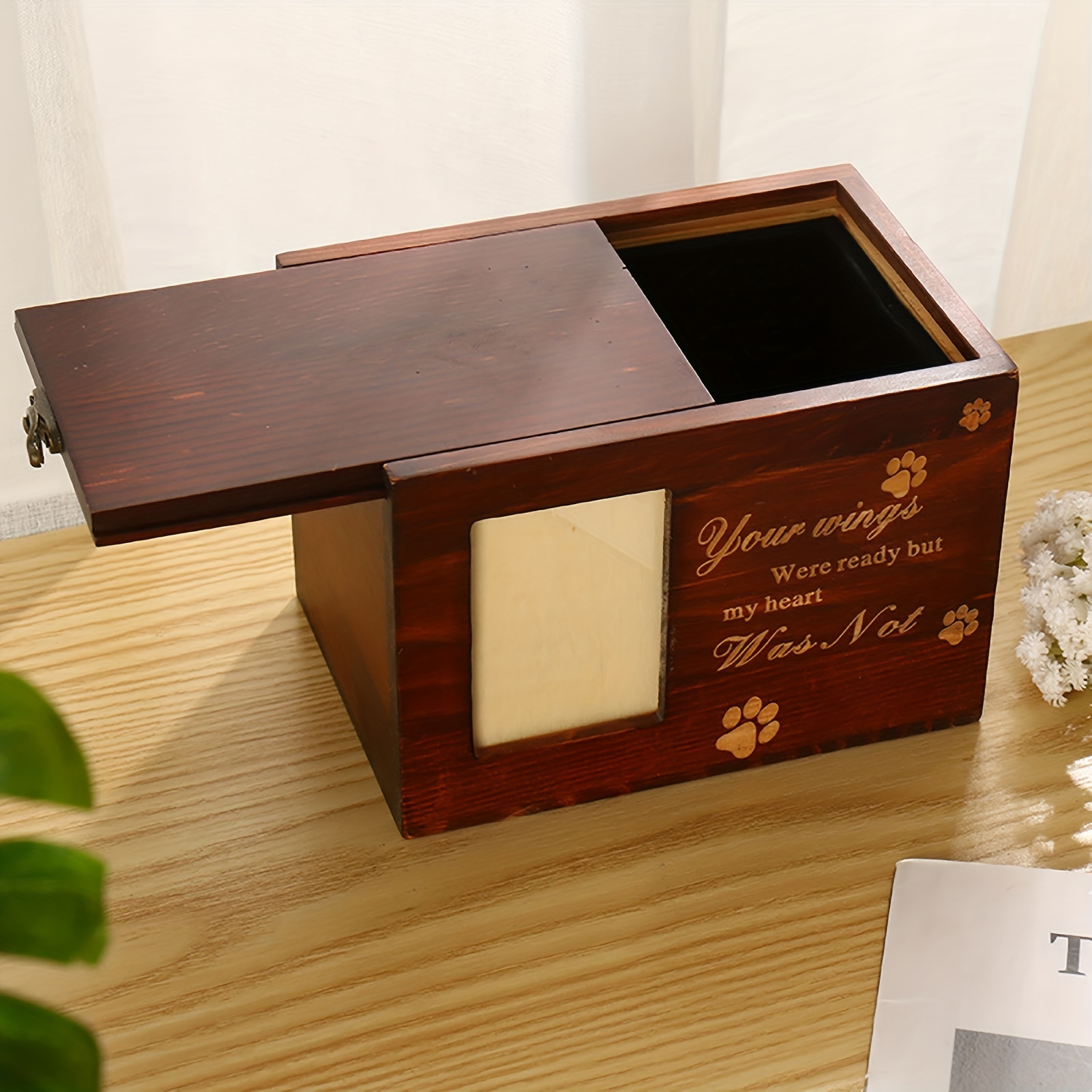 Wood Pet Memorial Box with Photo - Leaps & Bones