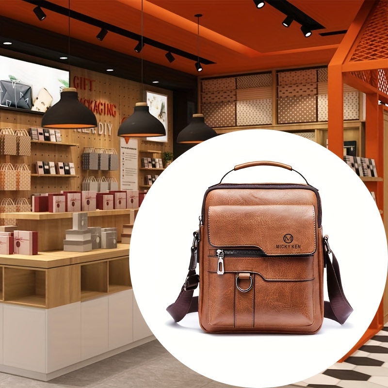 Sac Bandoulière Homme En Cuir PU Rétro - Petit Format Pratique Pour Voyage Et Affaires